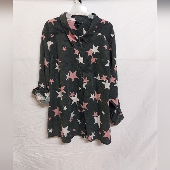 Torrid Taylor relaxed fit rayon twill button up shirt star design long sleeve 5X - Picture 4 of 15